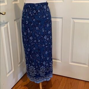 Blue rayon floral skirt with crossover waistline